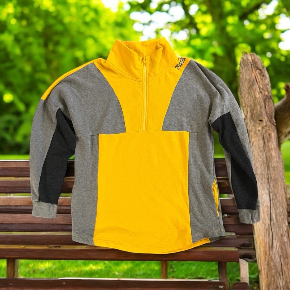 Victoria's Secret PINK Yellow Gray & Black Small 1/4 Zip Activewear Pullover